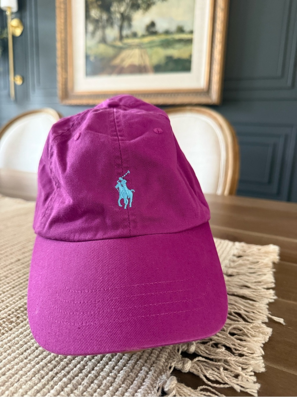 Ralph Lauren Bright Fuchsia Baseball Cap with Aqua Polo Pony